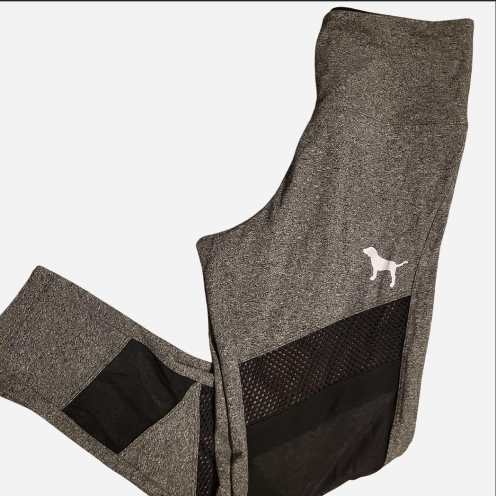 Gray Leggings with Black Mesh Detail
